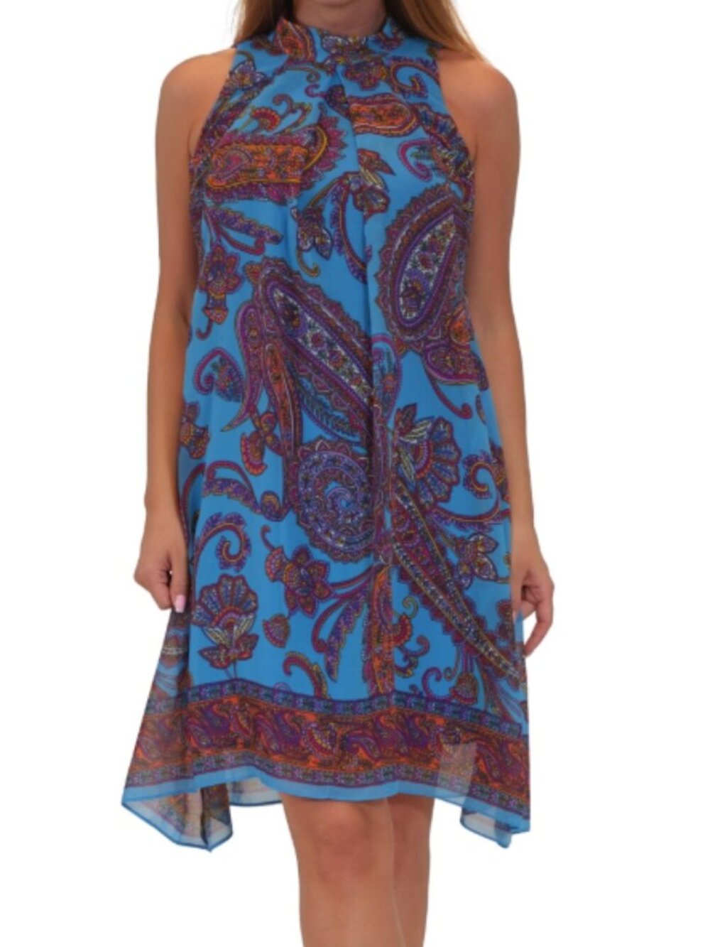 Robbie Bee Women's Printed Mock Neck Sleeveless Shift Dress - Blue
